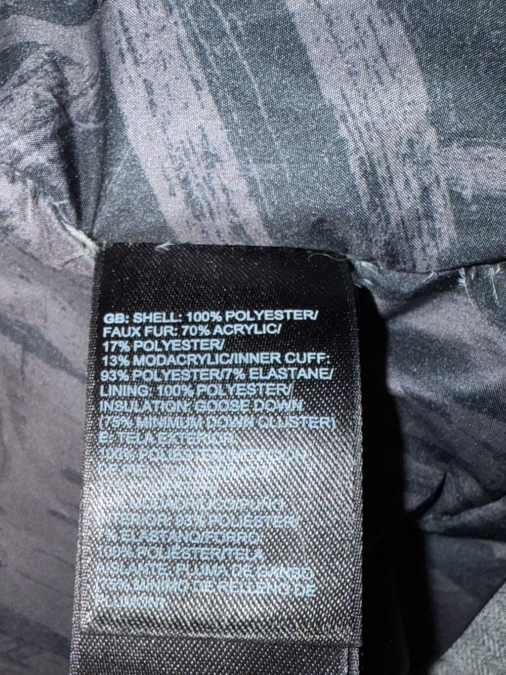 TNF Arctic Down Parka L Gray Herringbone Print Lining F15 - Picture 8 of 15